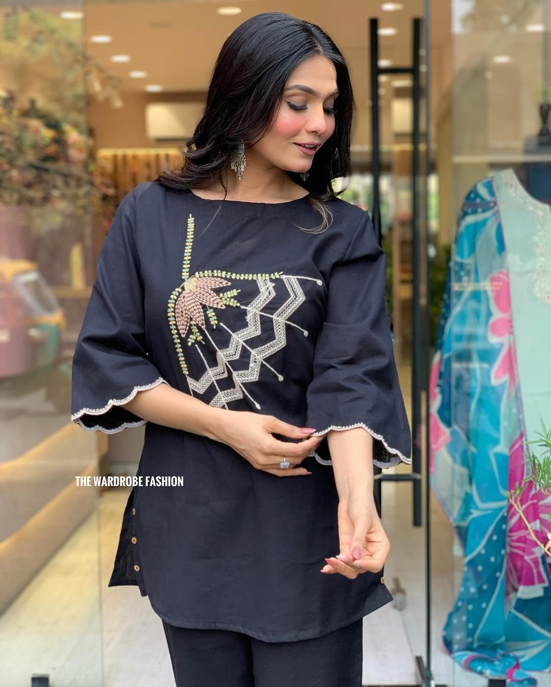 Black Cotton Flex Embroidered Co-Ord Set